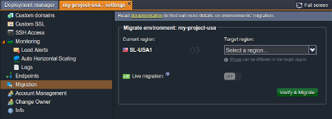 Image 40: environment migration settings