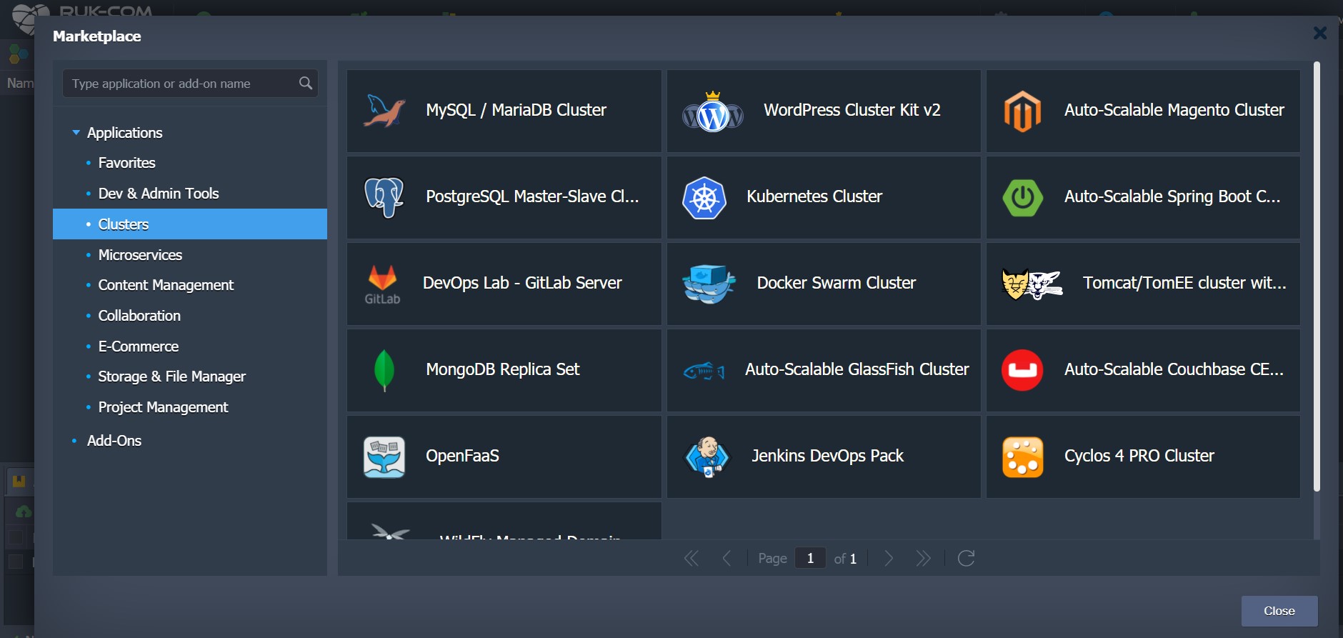 Ruk-Com Cloud PaaS procedure screenshot