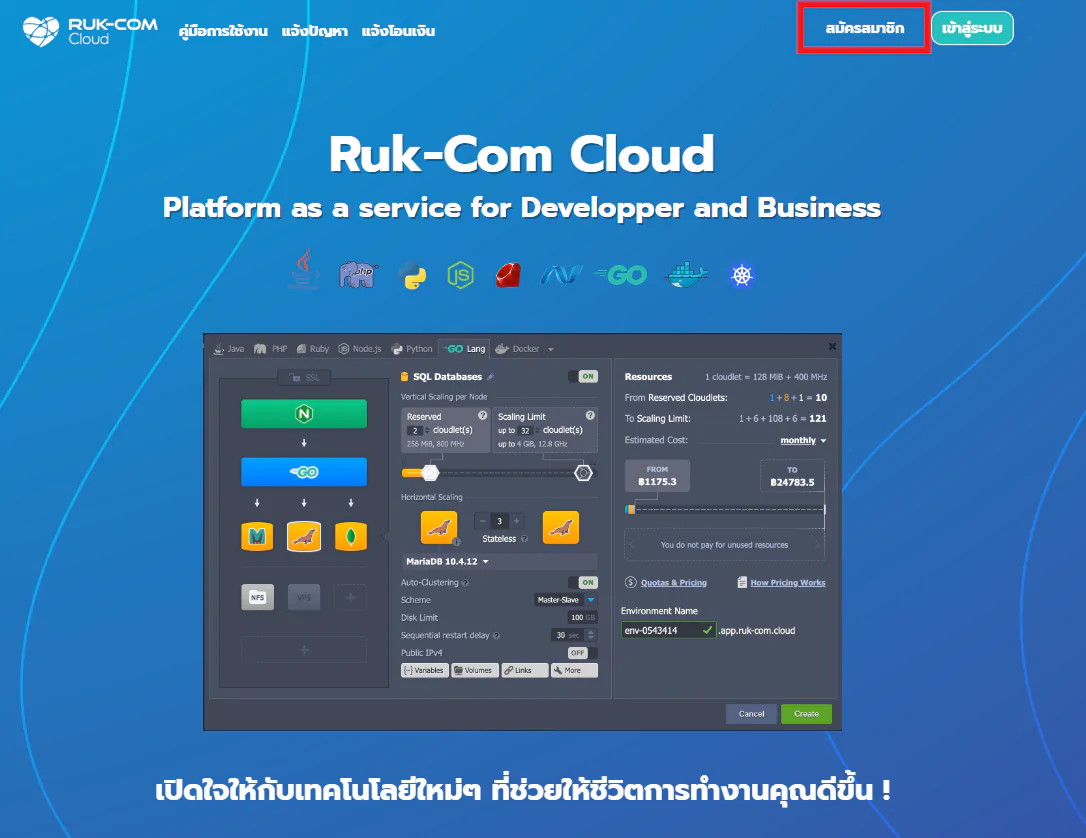 ภาพประกอบขั้นตอนการใช้งาน Ruk-Com Cloud PaaS